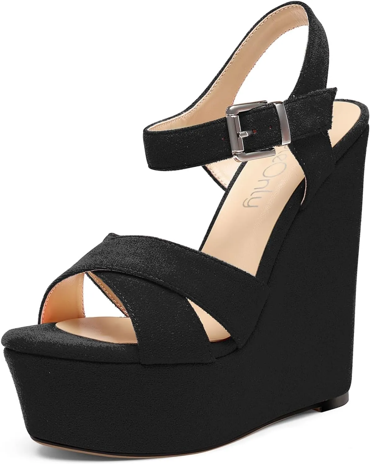 NobleOnly Women's Wedge High Heels Platform Ankle Strap Sandals Open Toe Slingback Basic Office Sandal 6" Heel Shoes