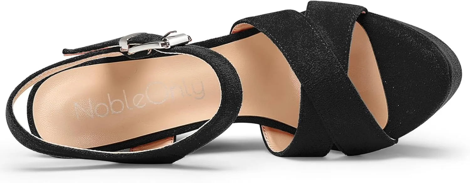 NobleOnly Women's Wedge High Heels Platform Ankle Strap Sandals Open Toe Slingback Basic Office Sandal 6" Heel Shoes