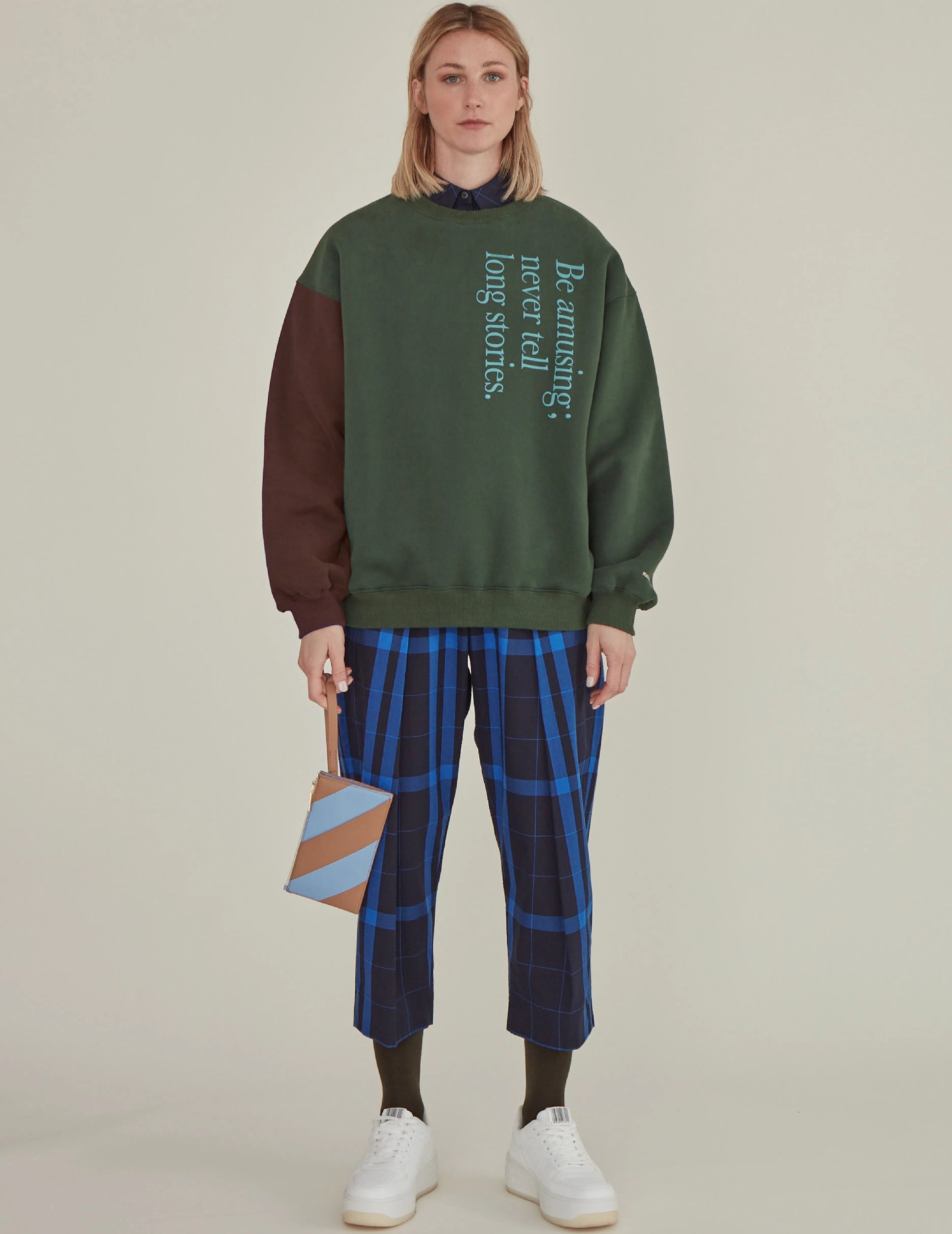 Note to Self / Embroidered Tartan Plaid Pants • Navy