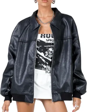 NUFIWI Women Y2k Oversized Faux Leather Jackets Lapel Collar Zip Up Motorcycle Coats Fall Fashion Leather Bomber Jacket