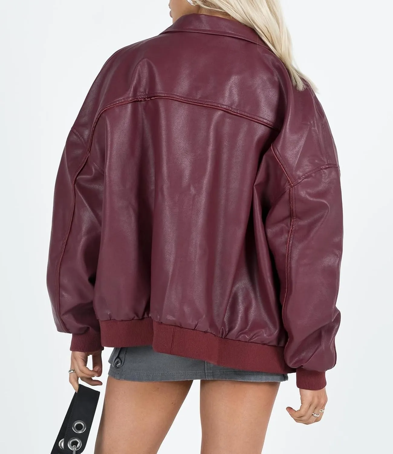 NUFIWI Women Y2k Oversized Faux Leather Jackets Lapel Collar Zip Up Motorcycle Coats Fall Fashion Leather Bomber Jacket