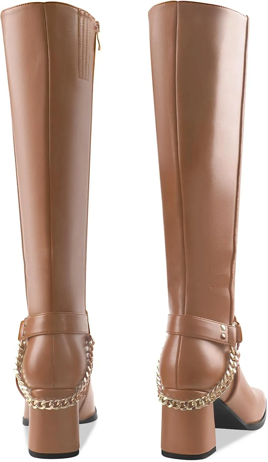 Oh Mispares Knee High Boots Slim Calf Square Toe Chunky Heel Narrow Calves Boots for Women Skinny Legs - Faux Leather Fall Winter Dress Riding Moto Tall 3 Inches Heels Boots for Girls