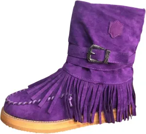 oiangi Women's Ankle Boots & Booties Fashion Tassel Round Toe Buckle Slip On Platform Short Boots Retro Comfortable Casual Fringe Flat Shoes