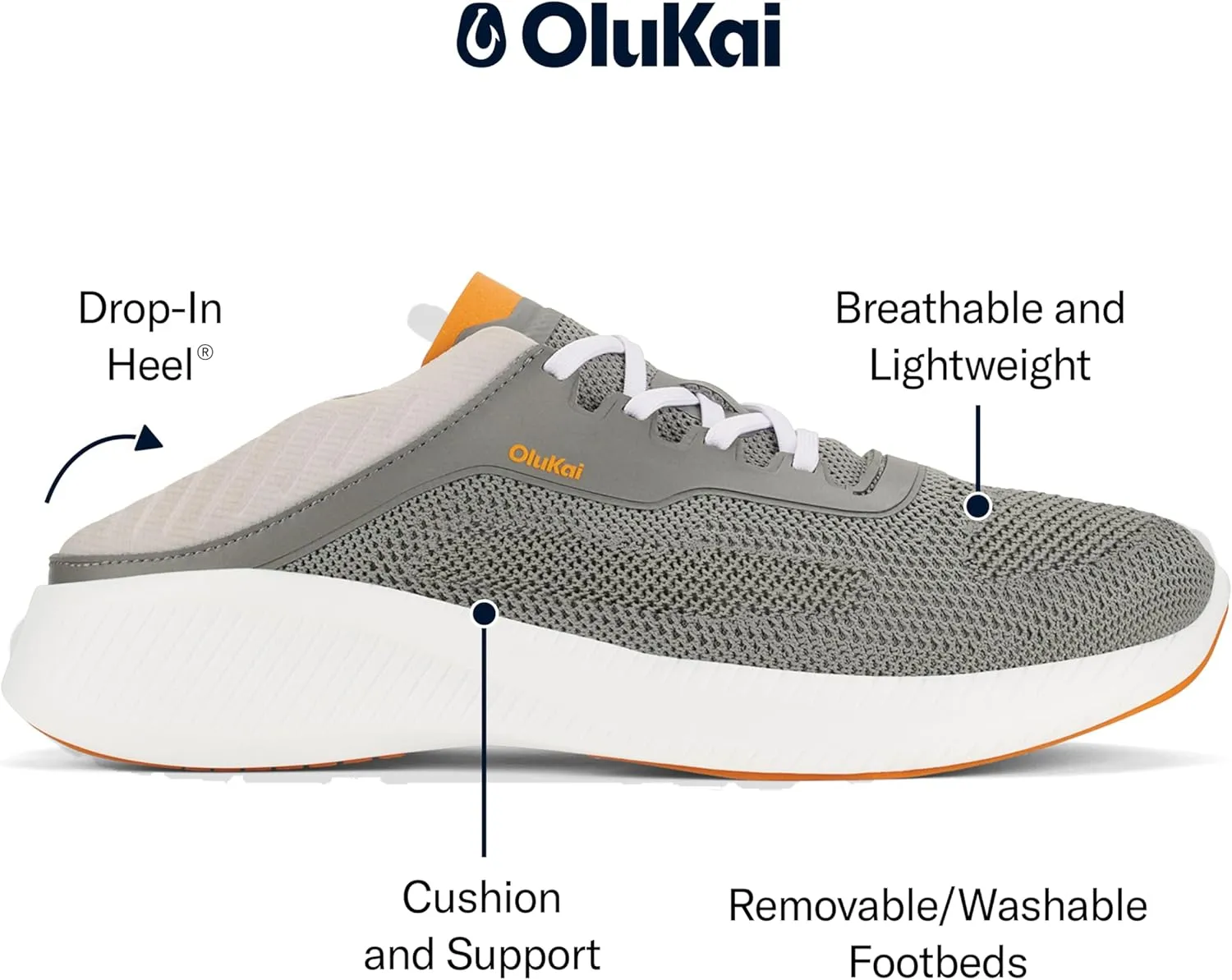 OLUKAI Island Hopper Men's Sneakers, Travel Ready & Versatile Athletic Shoes, Soft & Breathable Knit Fabric, Drop-in Heel Design
