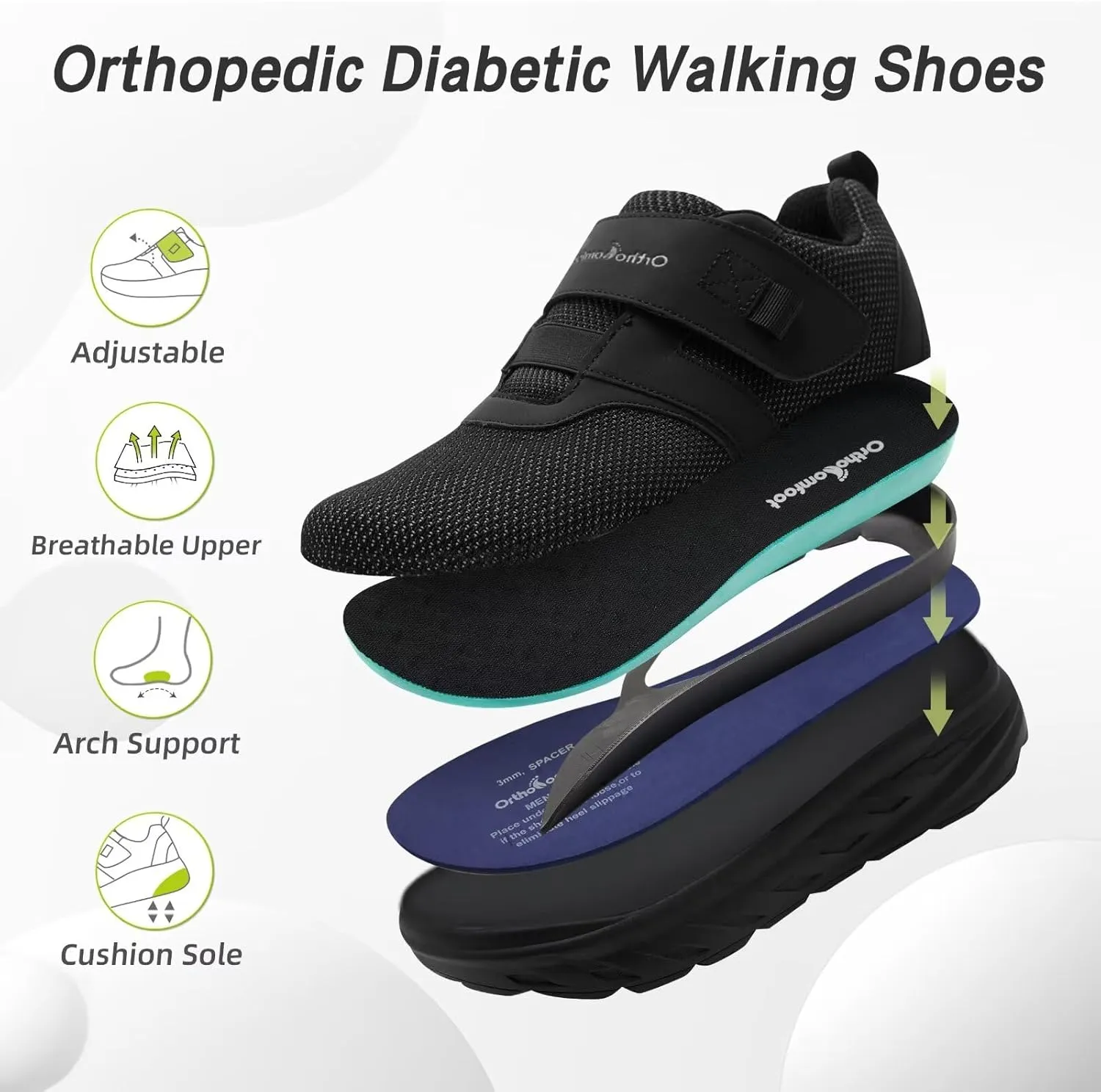 OrthoComfoot Women's Orthopedic Diabetic Wide Walking Shoes: Comfortable Casual Arch Support Plantar Fasciitis Loafers, Orthotic High Arch Swollen Feet Adjustable Work Shoes for Ankle and Heel Pain