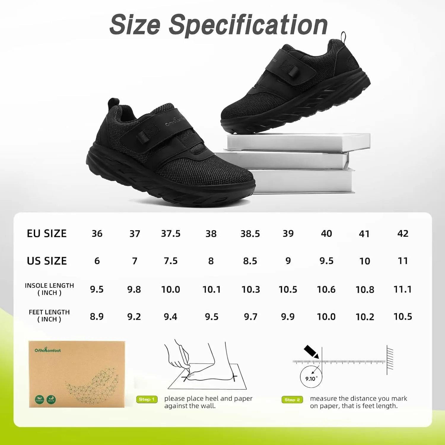 OrthoComfoot Women's Orthopedic Diabetic Wide Walking Shoes: Comfortable Casual Arch Support Plantar Fasciitis Loafers, Orthotic High Arch Swollen Feet Adjustable Work Shoes for Ankle and Heel Pain