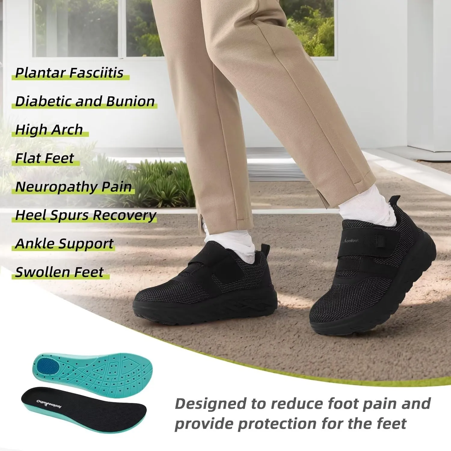 OrthoComfoot Women's Orthopedic Diabetic Wide Walking Shoes: Comfortable Casual Arch Support Plantar Fasciitis Loafers, Orthotic High Arch Swollen Feet Adjustable Work Shoes for Ankle and Heel Pain