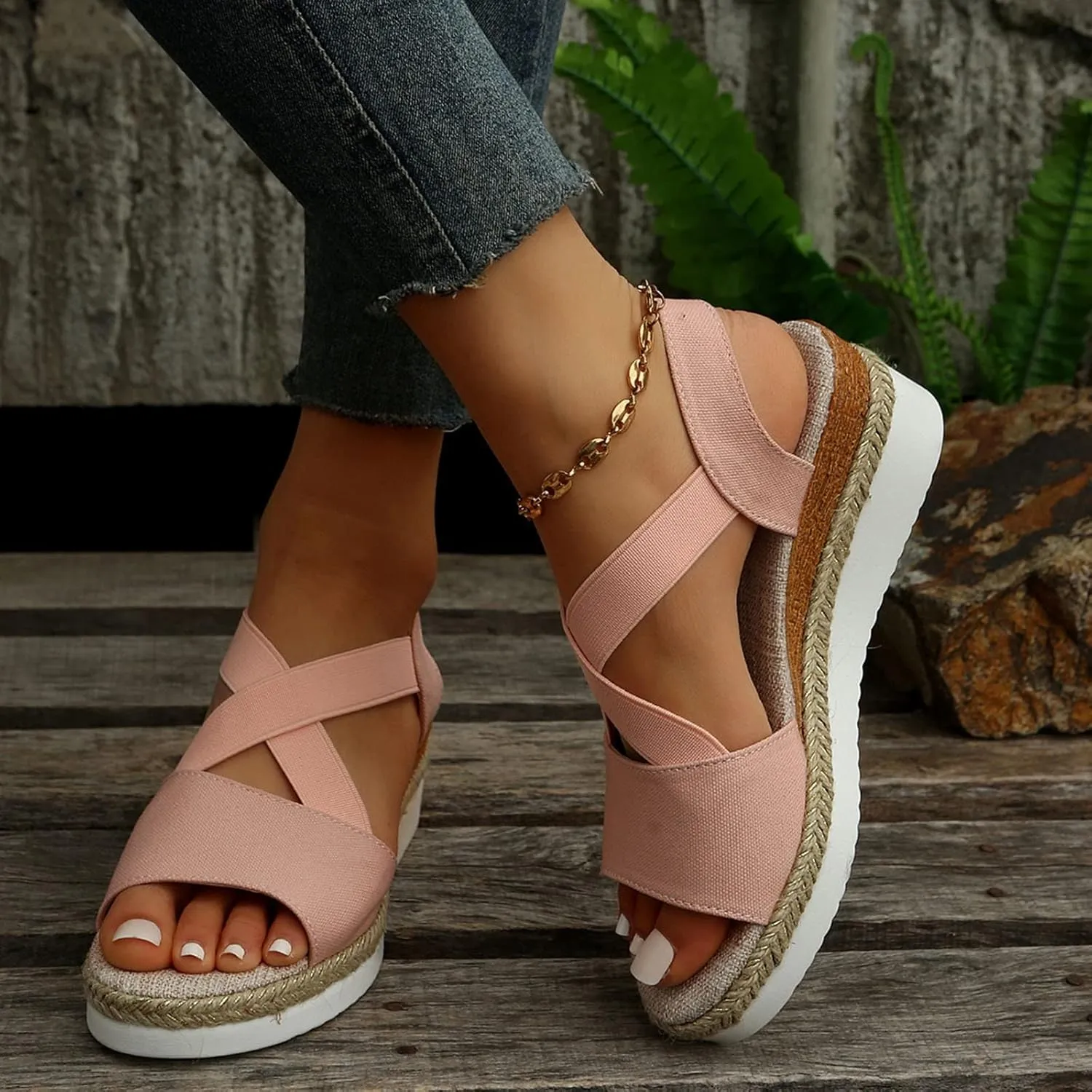 Orthopedic Wedge Sandals for Women Open Toe Ankle Strap Platform Espadrilles Wedges Shoes Dressy Summer Beach Shoes 2025