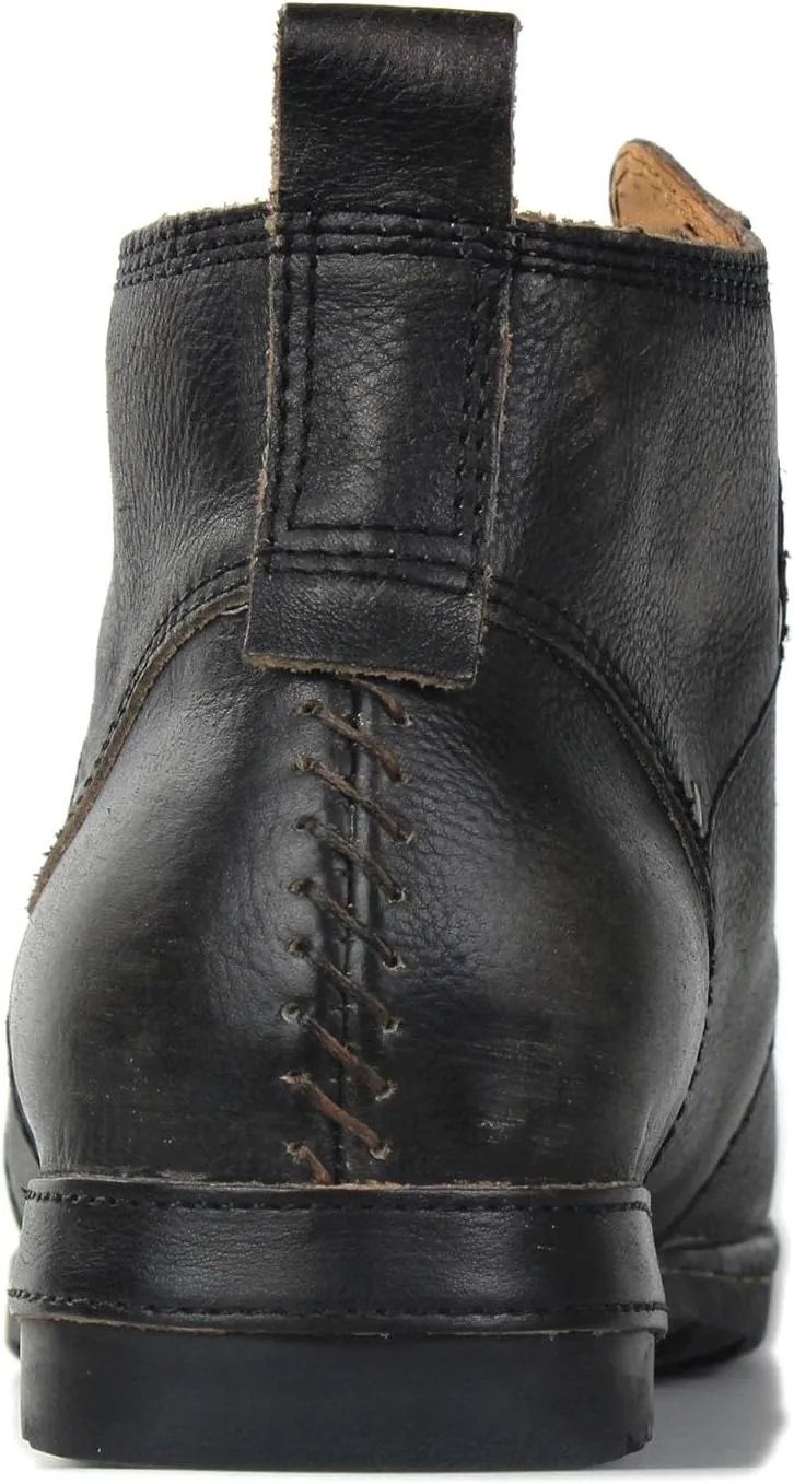 OSSTONE Moto Boots for Men Fashion lace-up Leather Chukka Boots Casual Shoes Metal Cleats OS-6015-3-A-US-R Metal Black