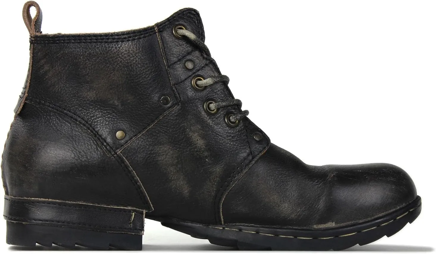 OSSTONE Moto Boots for Men Fashion lace-up Leather Chukka Boots Casual Shoes Metal Cleats OS-6015-3-A-US-R Metal Black