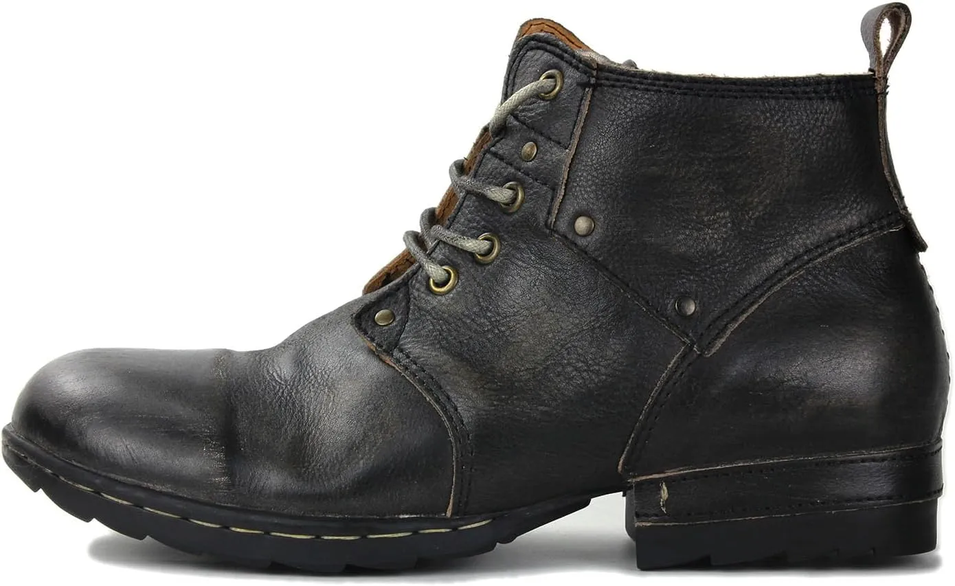 OSSTONE Moto Boots for Men Fashion lace-up Leather Chukka Boots Casual Shoes Metal Cleats OS-6015-3-A-US-R Metal Black