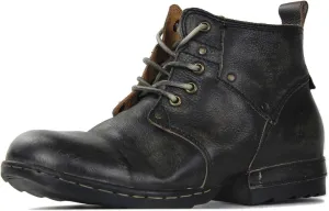 OSSTONE Moto Boots for Men Fashion lace-up Leather Chukka Boots Casual Shoes Metal Cleats OS-6015-3-A-US-R Metal Black