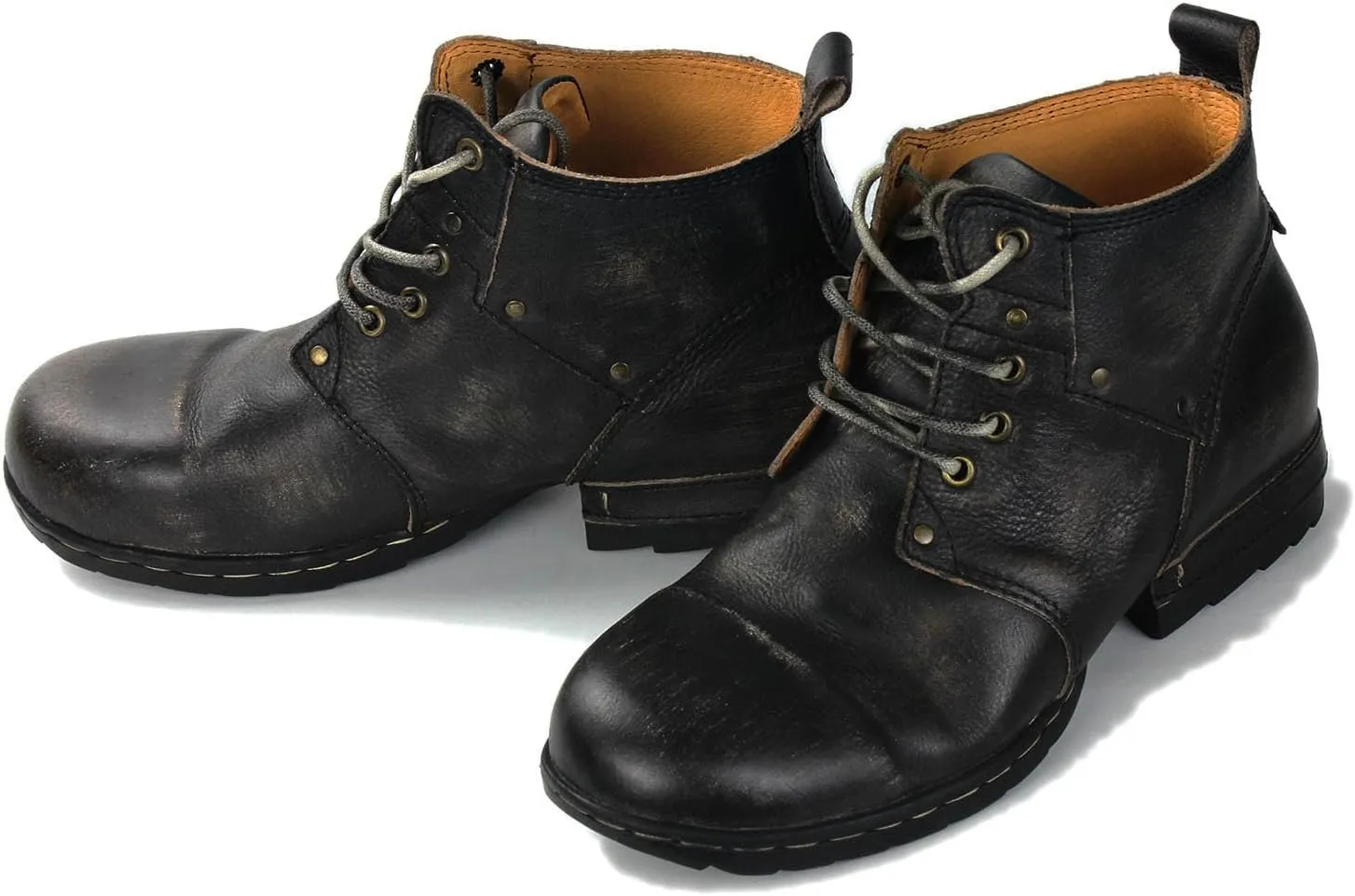 OSSTONE Moto Boots for Men Fashion lace-up Leather Chukka Boots Casual Shoes Metal Cleats OS-6015-3-A-US-R Metal Black