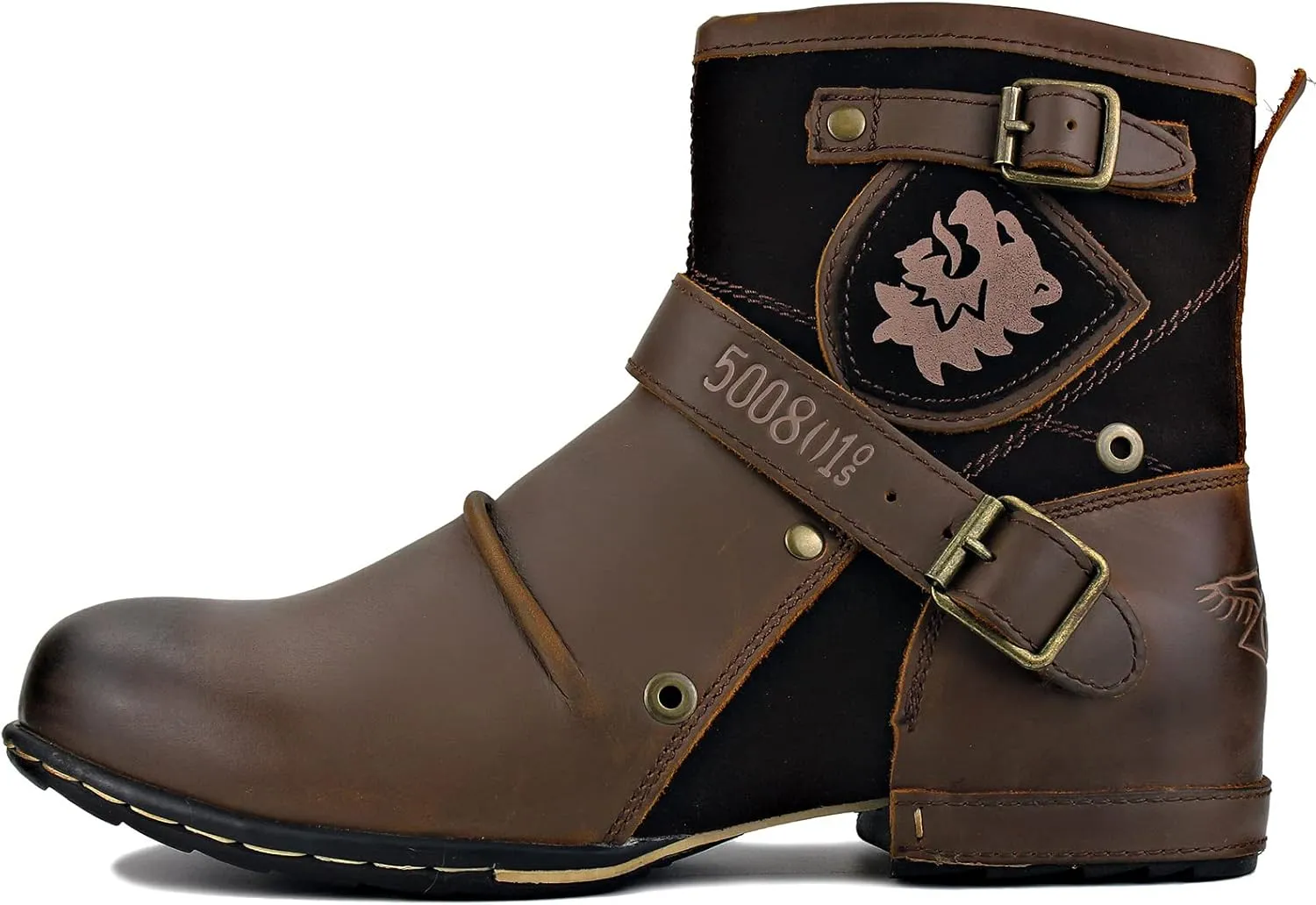 OSSTONE Moto Boots for Men Fashion Zipper-up Leather Chukka Boots Casual Shoes OS-5008-1-ABNH