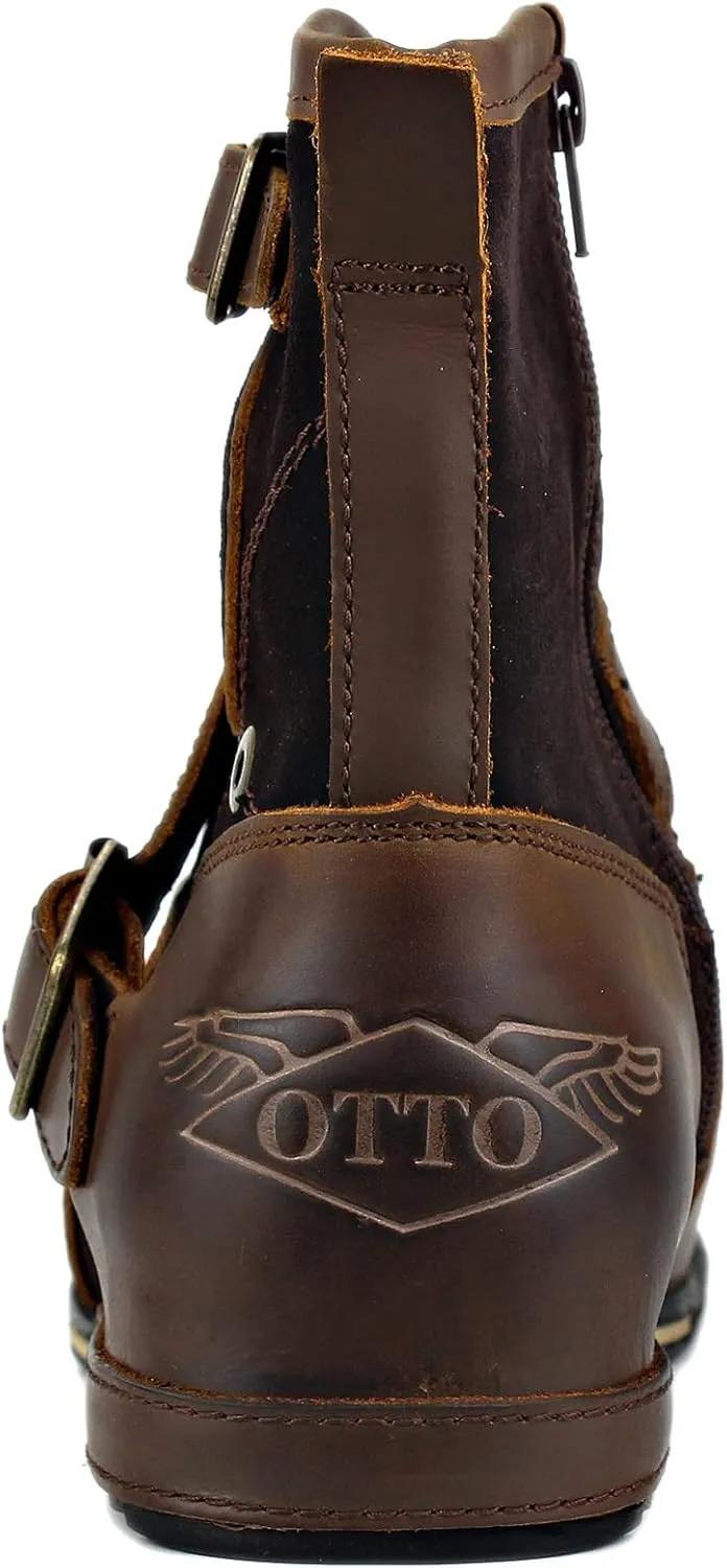 OSSTONE Moto Boots for Men Fashion Zipper-up Leather Chukka Boots Casual Shoes OS-5008-1-ABNH
