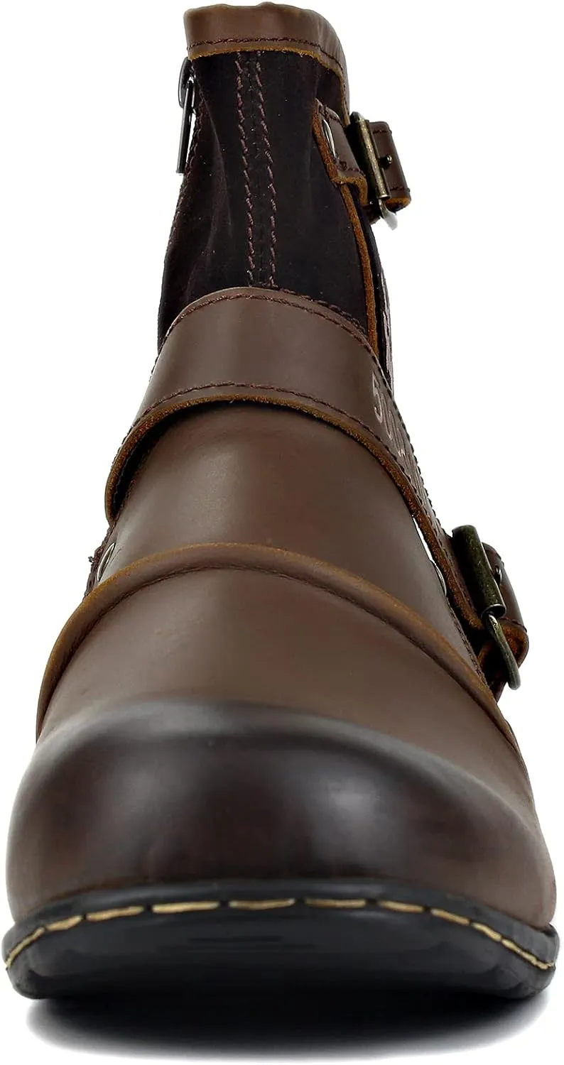 OSSTONE Moto Boots for Men Fashion Zipper-up Leather Chukka Boots Casual Shoes OS-5008-1-ABNH