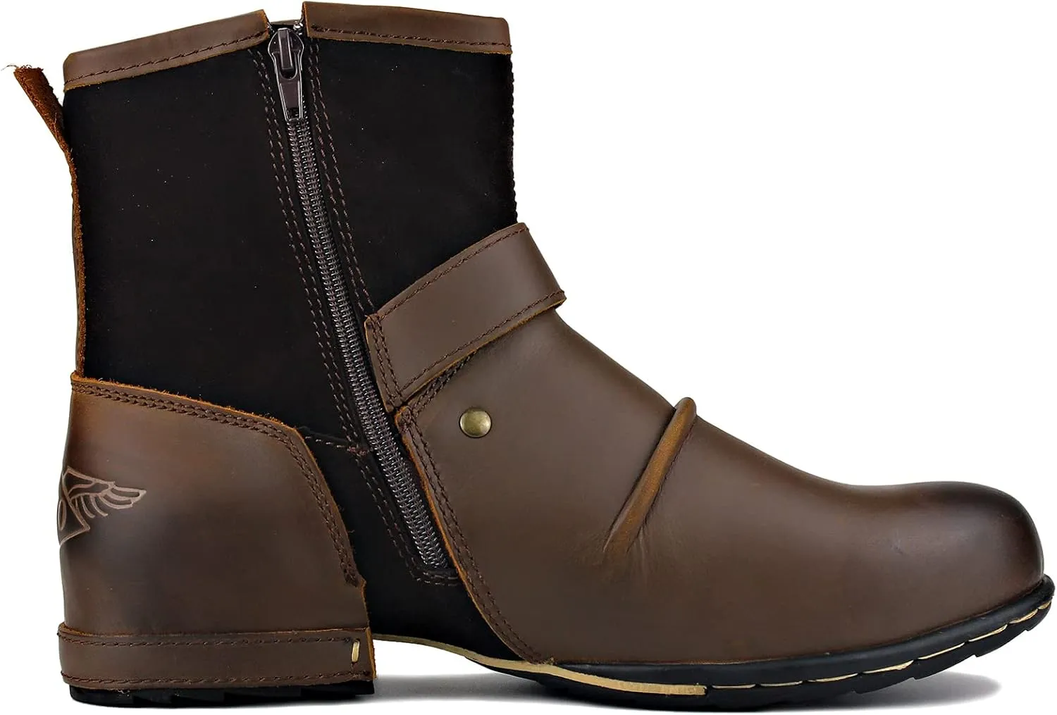 OSSTONE Moto Boots for Men Fashion Zipper-up Leather Chukka Boots Casual Shoes OS-5008-1-ABNH