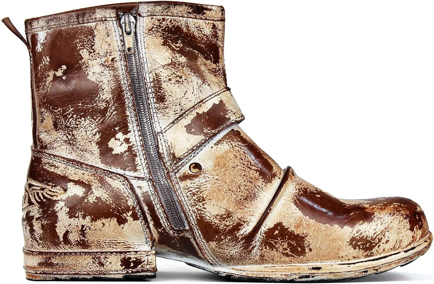 OSSTONE Moto Boots for Men Fashion Zipper-up Leather Chukka Boots Casual Shoes OS-5008-1-AI-US-R