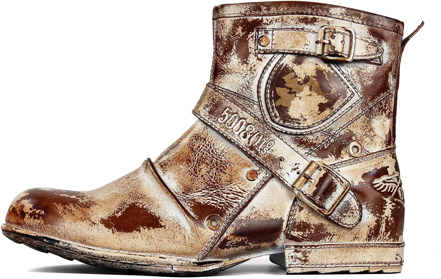 OSSTONE Moto Boots for Men Fashion Zipper-up Leather Chukka Boots Casual Shoes OS-5008-1-AI-US-R