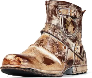 OSSTONE Moto Boots for Men Fashion Zipper-up Leather Chukka Boots Casual Shoes OS-5008-1-AI-US-R