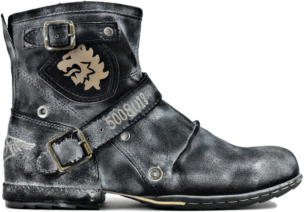 OSSTONE Moto Boots for Men Fashion Zipper-up Leather Chukka Boots Casual Shoes OS-5008-1-Camouflage Green