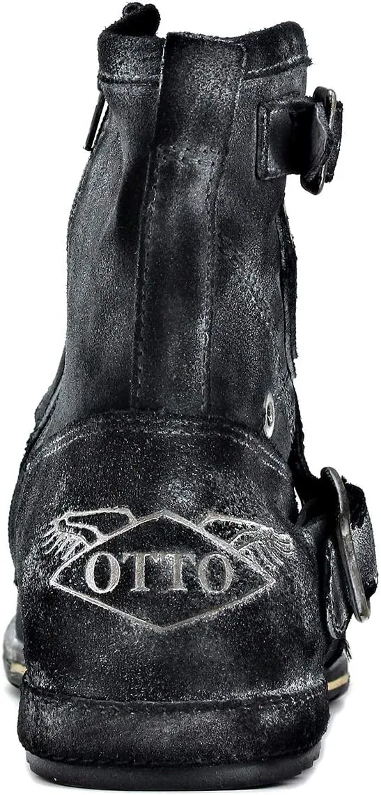 OSSTONE Moto Boots for Men Fashion Zipper-up Leather Chukka Boots Casual Shoes OS-5008-1-Camouflage Green