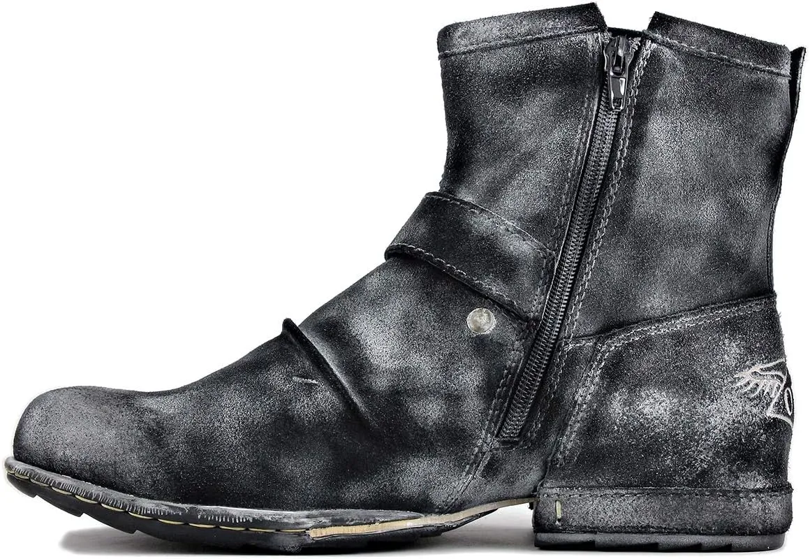 OSSTONE Moto Boots for Men Fashion Zipper-up Leather Chukka Boots Casual Shoes OS-5008-1-Camouflage Green
