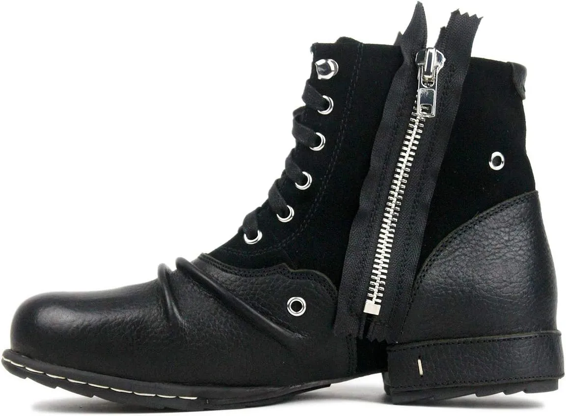OSSTONE Moto Boots for Men Fashion Zipper-up Leather Chukka Boots Casual Shoes OS-5008-8-US