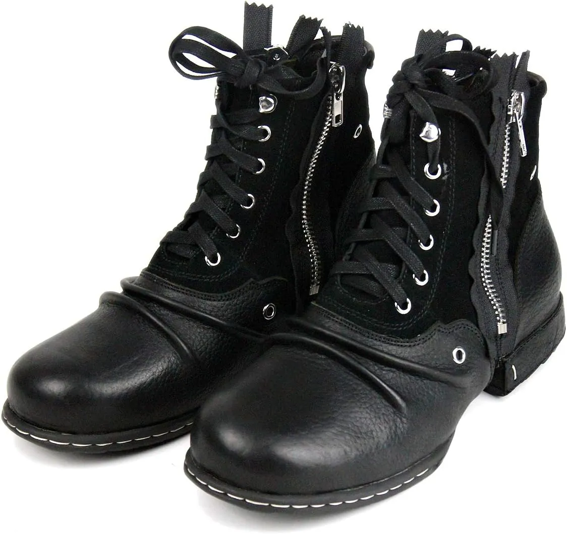 OSSTONE Moto Boots for Men Fashion Zipper-up Leather Chukka Boots Casual Shoes OS-5008-8-US