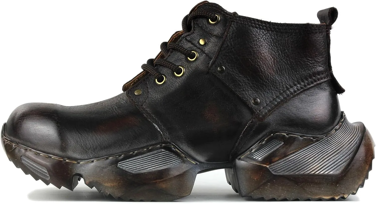 OSSTONE Vintage Fashion Sneakers for Men lace-up Leather Retro Moto Chukka Boots Casual Shoes OS-5008-S-1-US-R