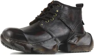 OSSTONE Vintage Fashion Sneakers for Men lace-up Leather Retro Moto Chukka Boots Casual Shoes OS-5008-S-1-US-R