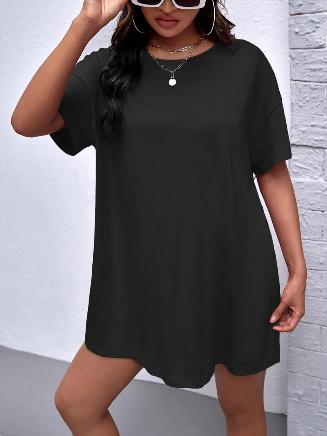 OYOANGLE Women's Maternity 2 Piece Outfits Short Sleeve Split Hem Tee Shirt and Shorts Set