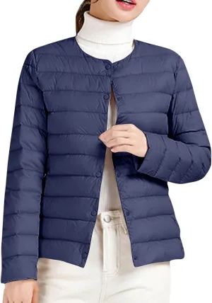 Packable Puffer Jacket Women Button Down Crewneck Fitted Quilted Jacket Packable Short Padded Quilted Puffer Jacket