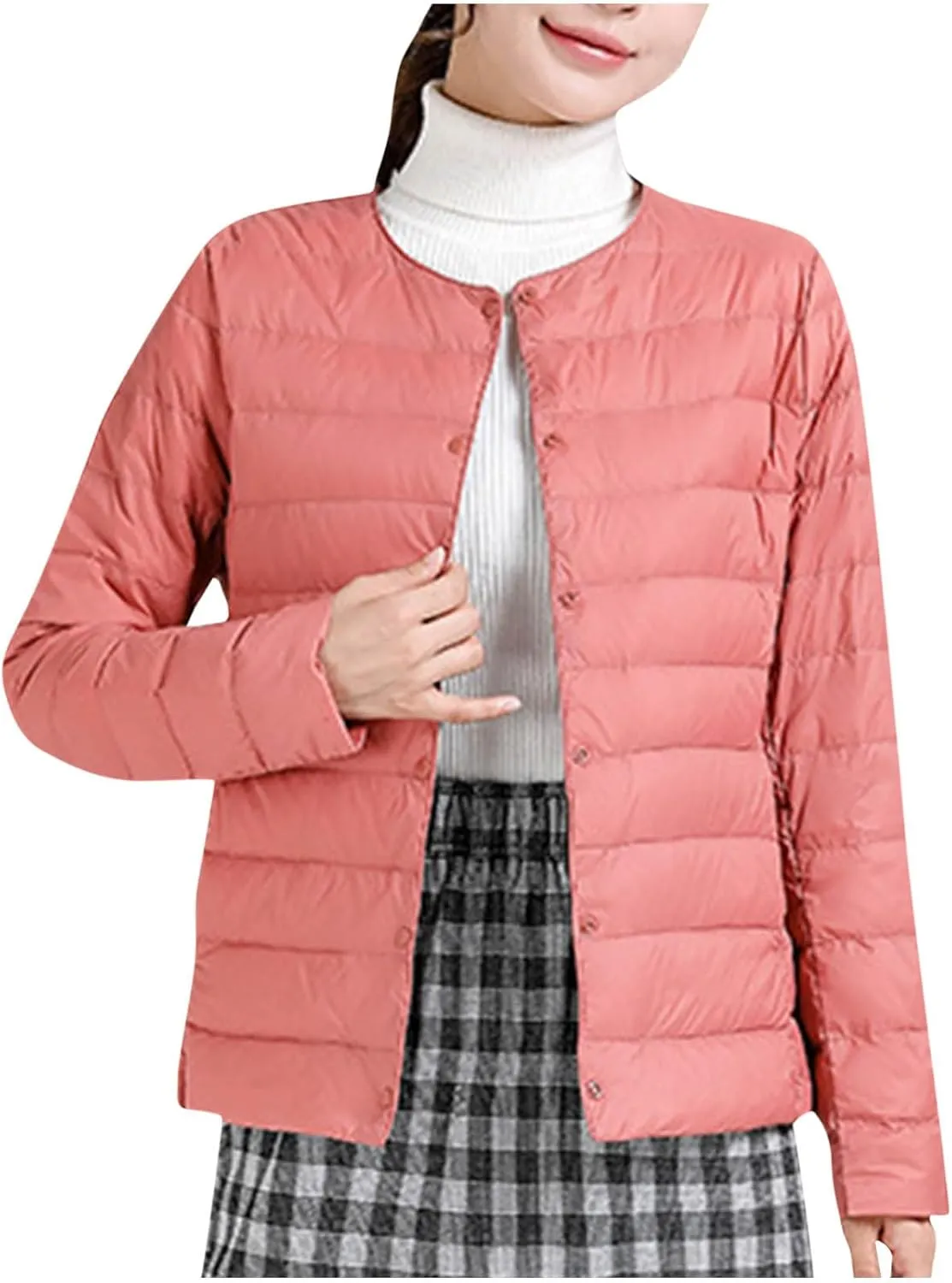 Packable Puffer Jacket Women Button Down Crewneck Fitted Quilted Jacket Packable Short Padded Quilted Puffer Jacket