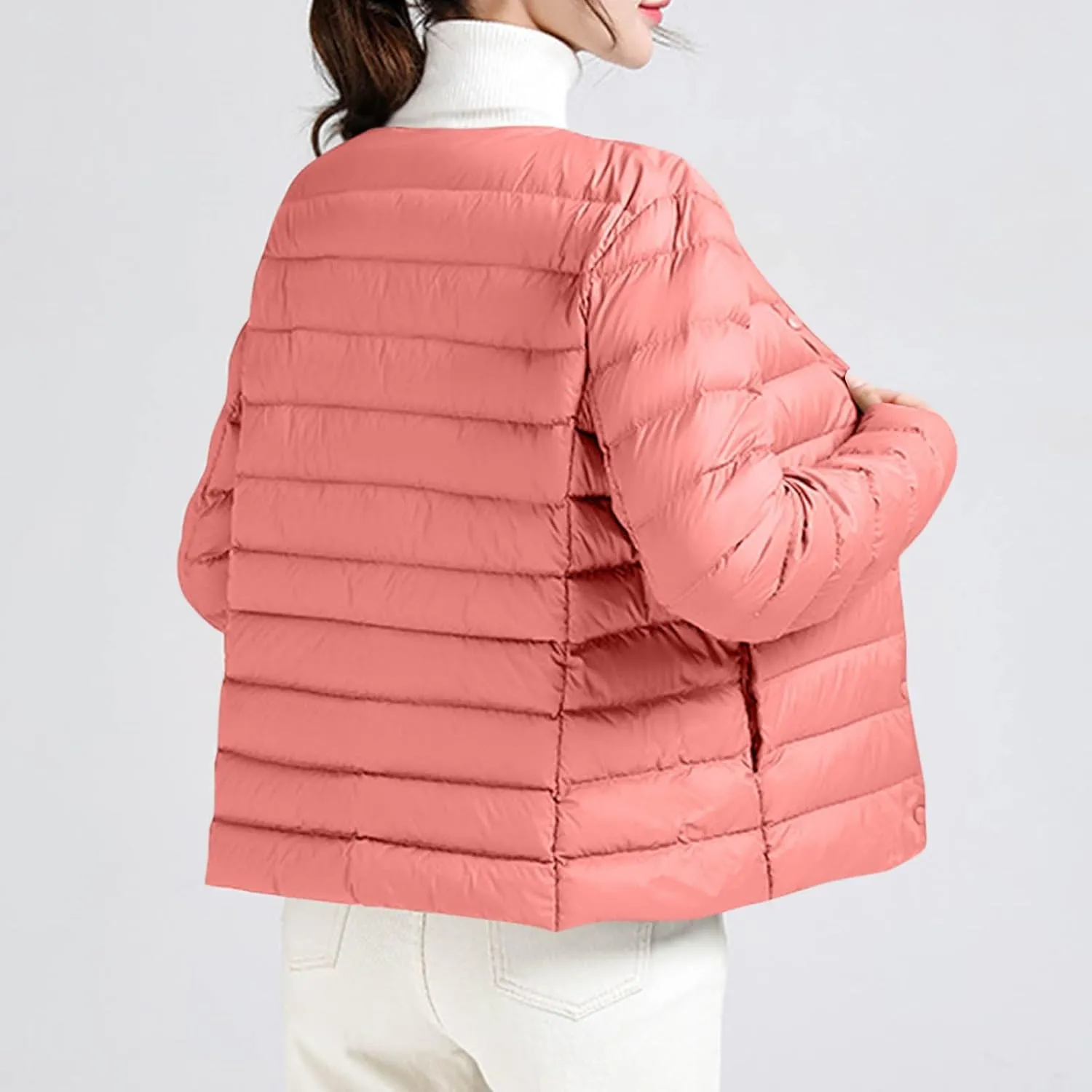 Packable Puffer Jacket Women Button Down Crewneck Fitted Quilted Jacket Packable Short Padded Quilted Puffer Jacket