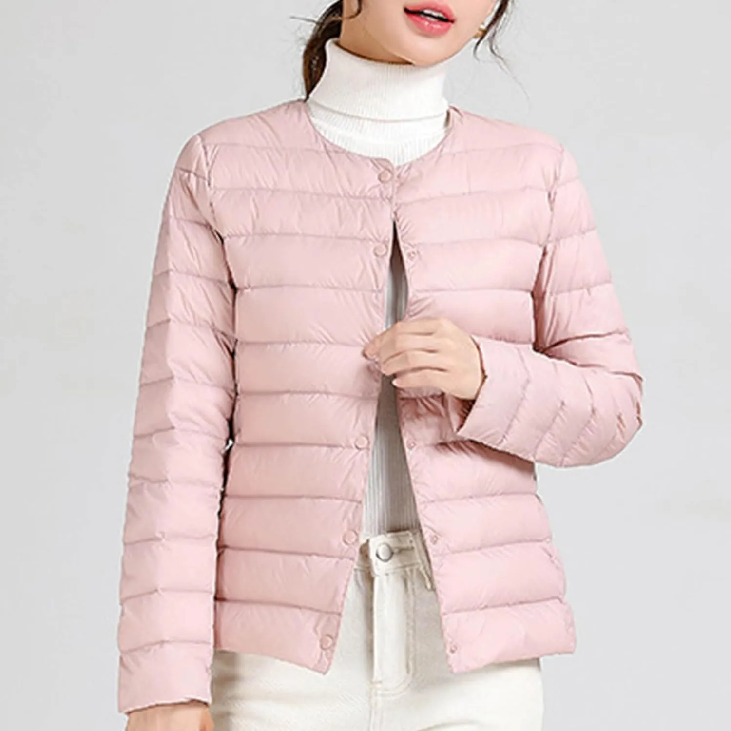 Packable Puffer Jacket Women Button Down Crewneck Fitted Quilted Jacket Packable Short Padded Quilted Puffer Jacket