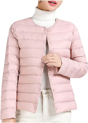 Packable Puffer Jacket Women Button Down Crewneck Fitted Quilted Jacket Packable Short Padded Quilted Puffer Jacket