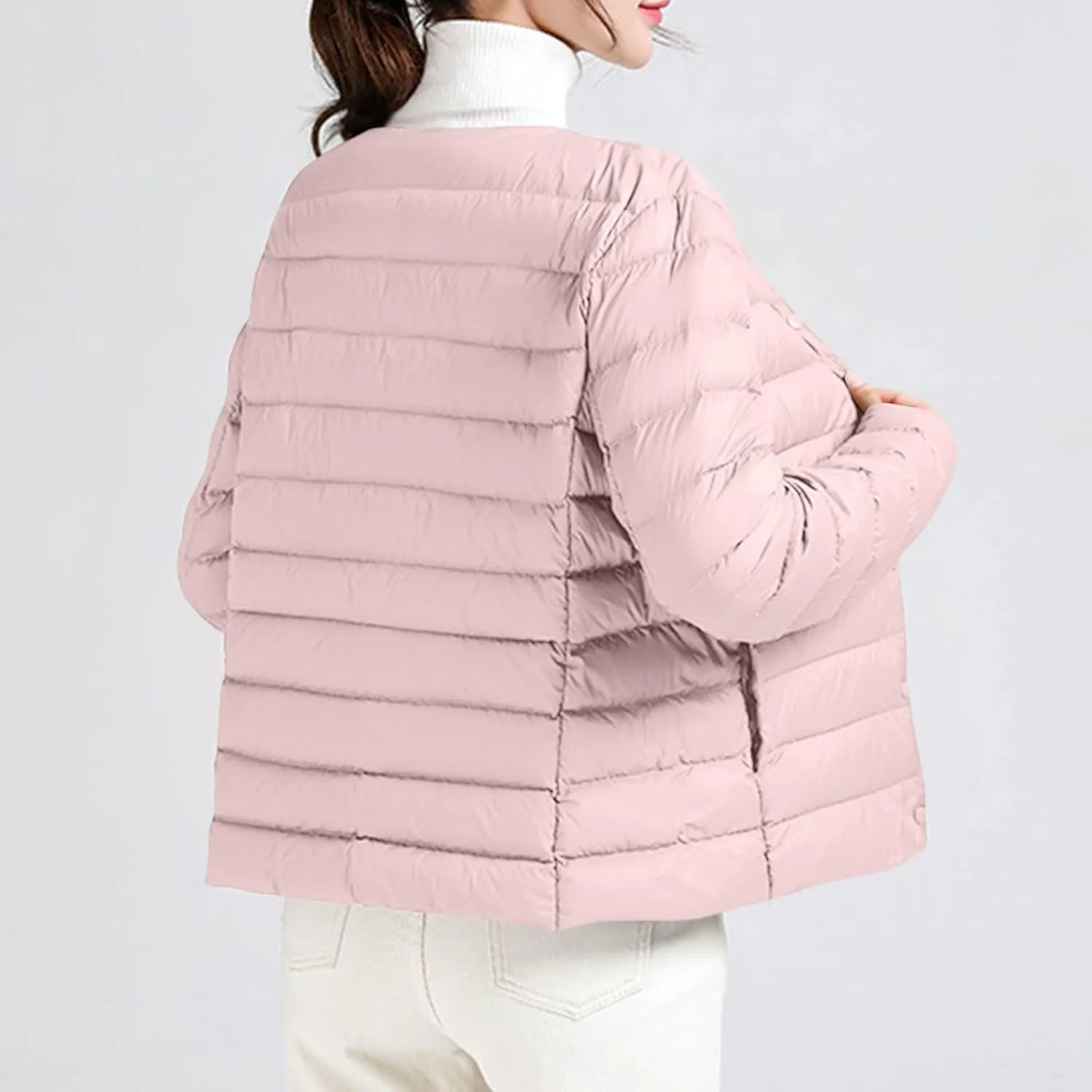 Packable Puffer Jacket Women Button Down Crewneck Fitted Quilted Jacket Packable Short Padded Quilted Puffer Jacket