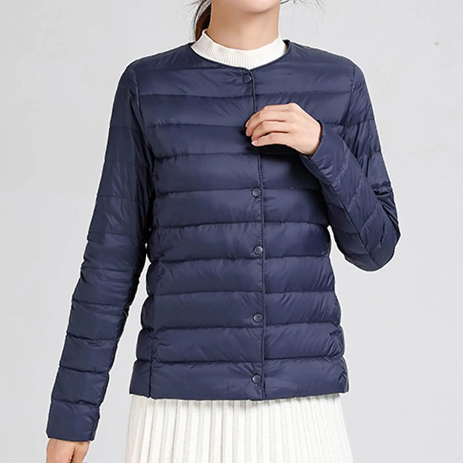 Packable Puffer Jacket Women Button Down Crewneck Fitted Quilted Jacket Packable Short Padded Quilted Puffer Jacket