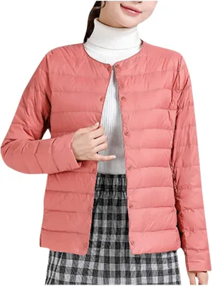 Packable Puffer Jacket Women Button Down Crewneck Fitted Quilted Jacket Packable Short Padded Quilted Puffer Jacket