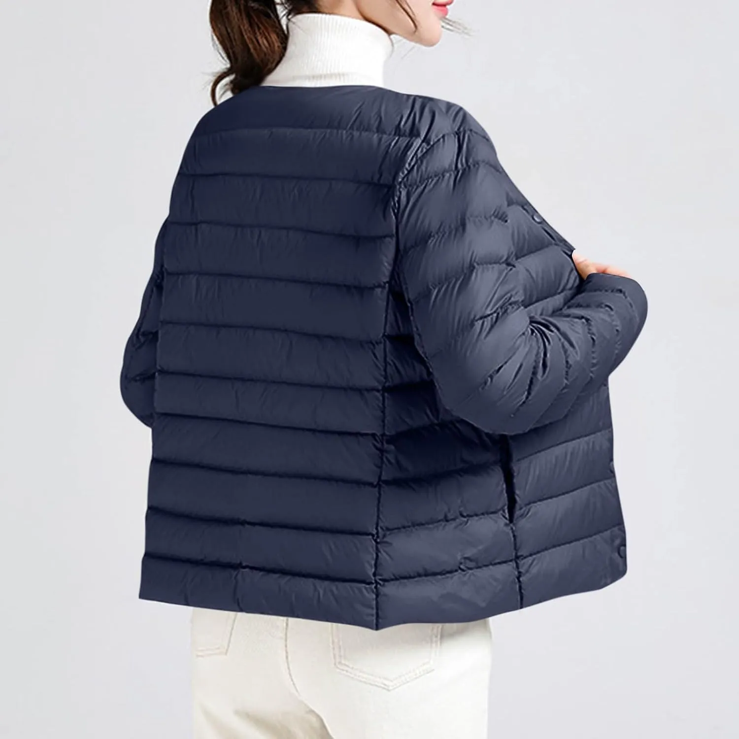 Packable Puffer Jacket Women Button Down Crewneck Fitted Quilted Jacket Packable Short Padded Quilted Puffer Jacket