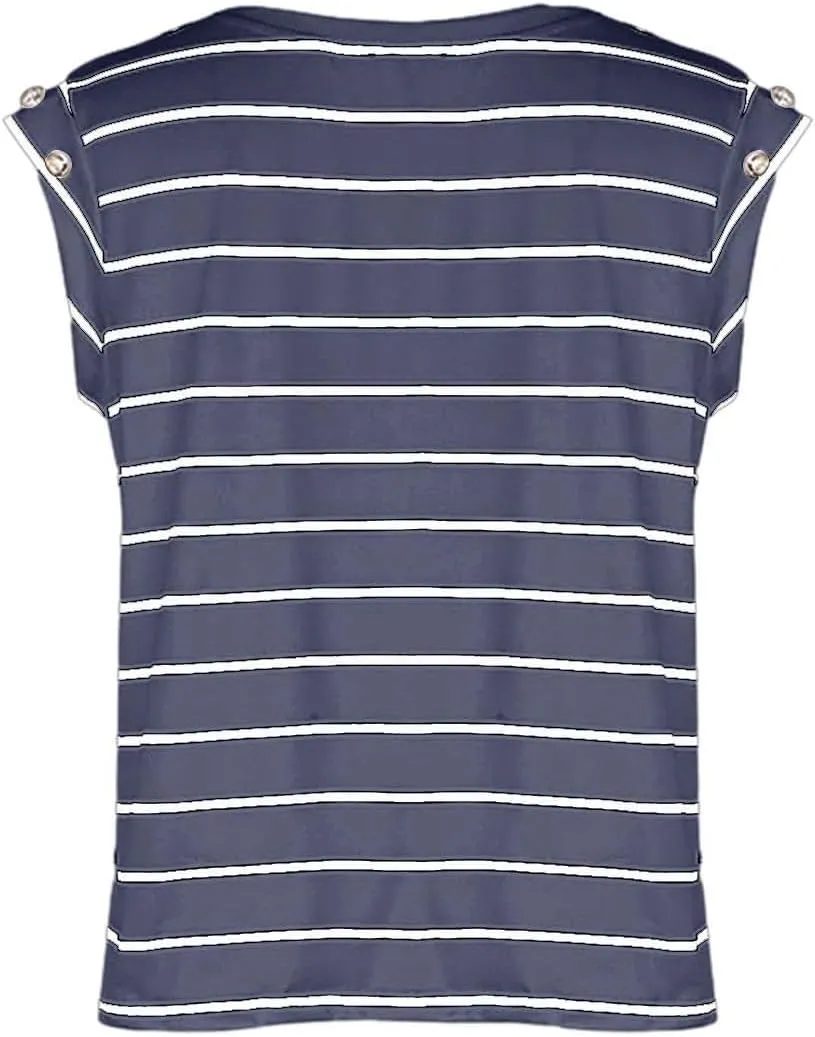 Personality Striped Cap Sleeve T Shirts for Women Slim Fit Crew Neck Lightweight Casual Daily Tops Fashion Sleeveless Blouses