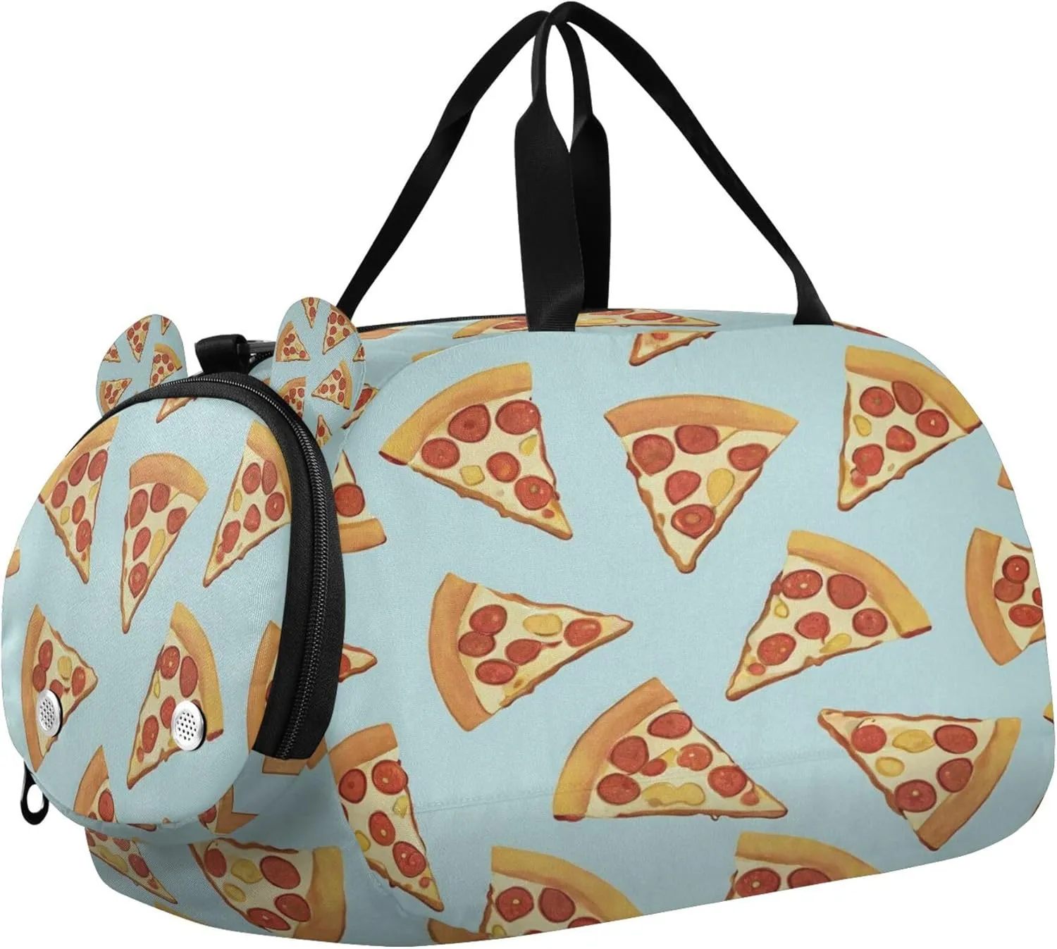 Pizza Youth Sports & Travel Duffle Bag with Shoe Compartment,Waterproof Gym Bag for Girls and Boys (Overnight Essentials Organizer)