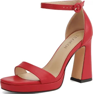 Platform Heels for Women Chunky High Heels with Ankle Strap Square Toe Strappy Heels for Women Heeled Sandals