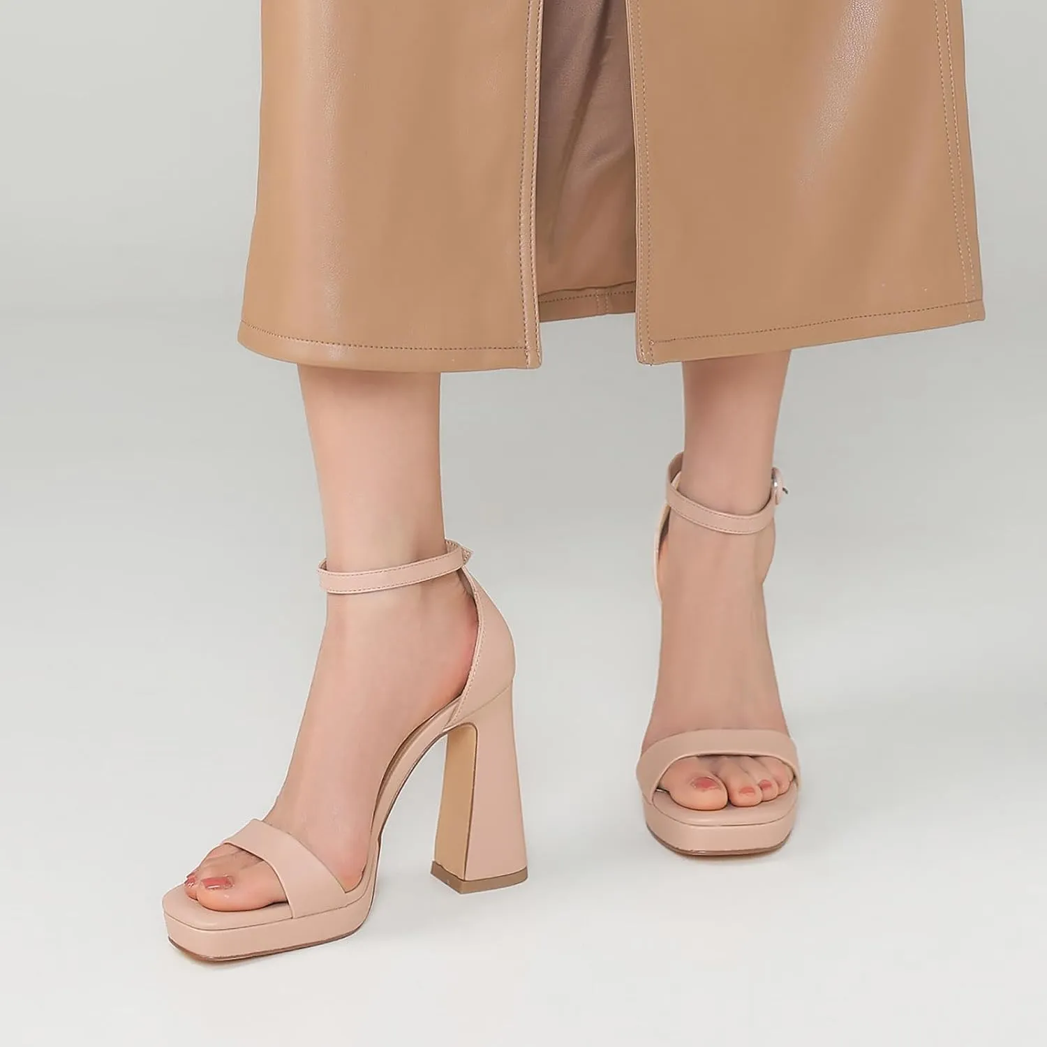 Platform Heels for Women Chunky High Heels with Ankle Strap Square Toe Strappy Heels for Women Heeled Sandals