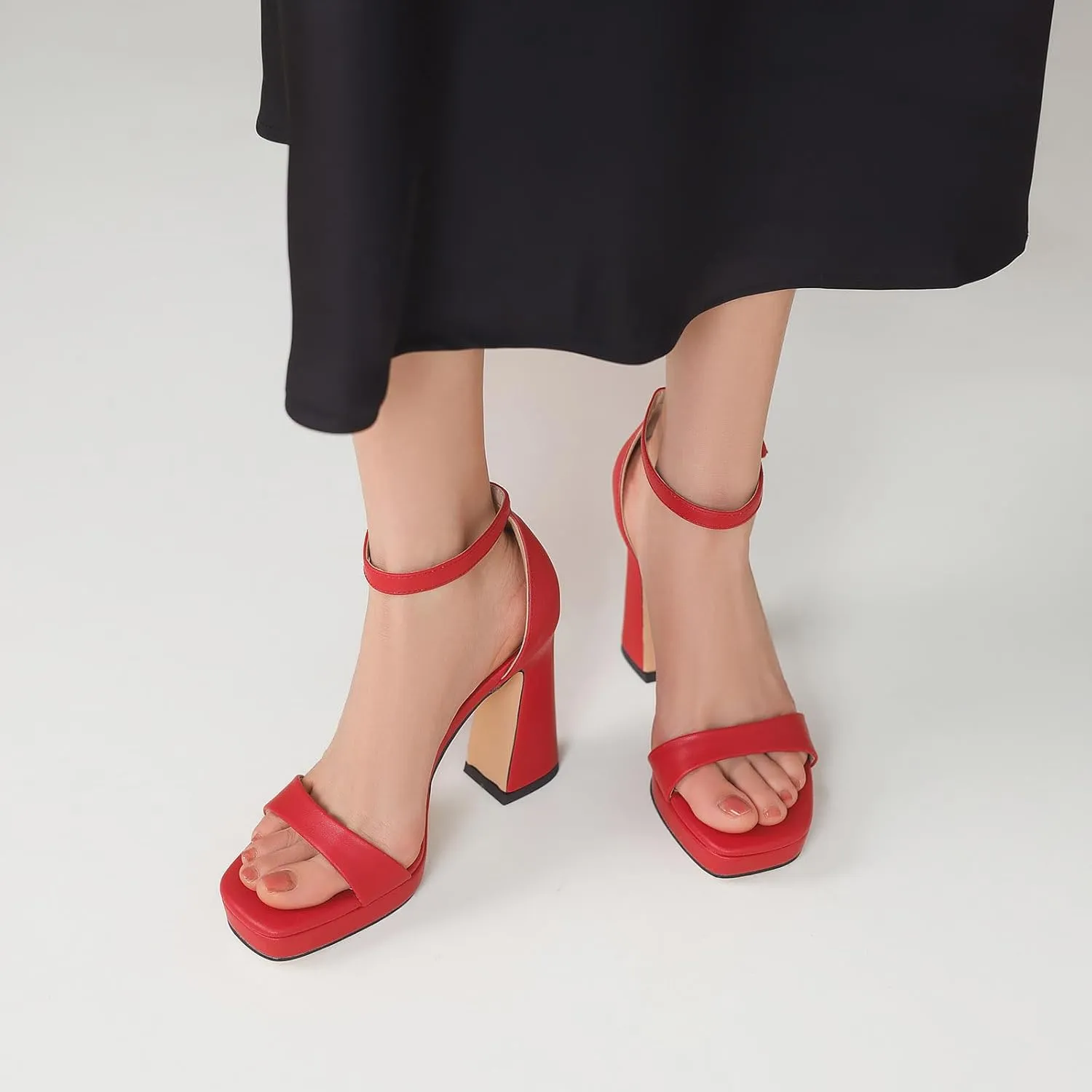 Platform Heels for Women Chunky High Heels with Ankle Strap Square Toe Strappy Heels for Women Heeled Sandals