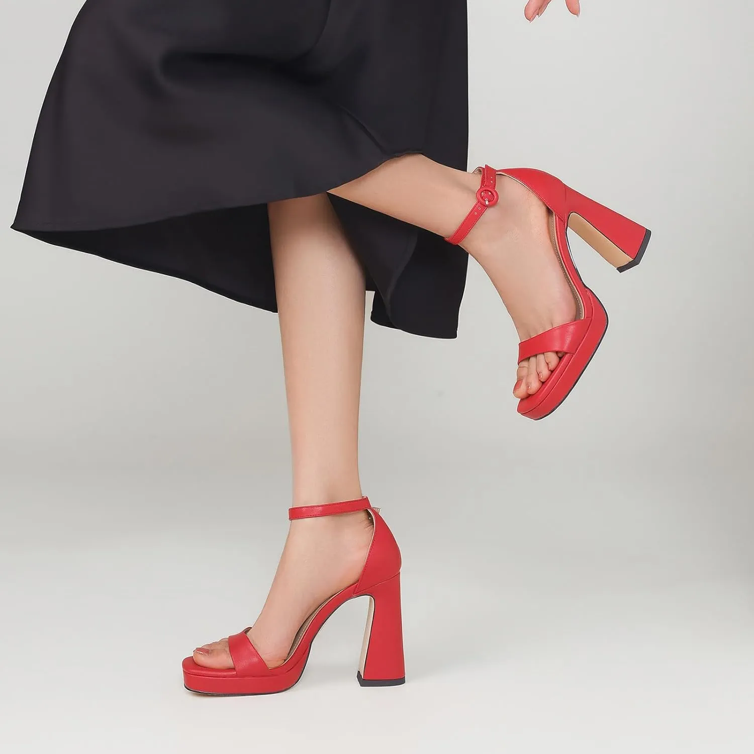 Platform Heels for Women Chunky High Heels with Ankle Strap Square Toe Strappy Heels for Women Heeled Sandals