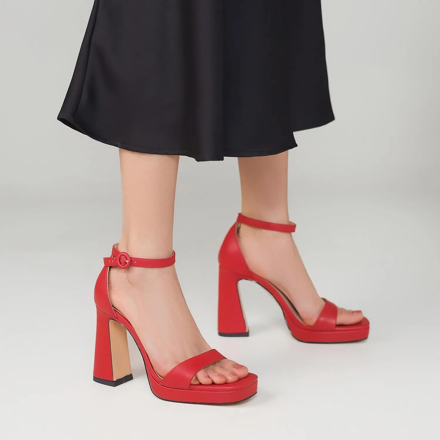 Platform Heels for Women Chunky High Heels with Ankle Strap Square Toe Strappy Heels for Women Heeled Sandals