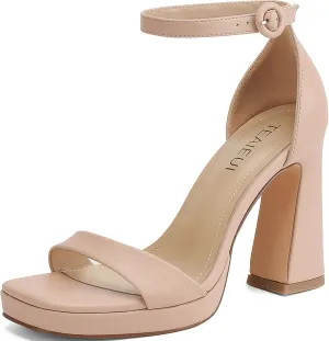 Platform Heels for Women Chunky High Heels with Ankle Strap Square Toe Strappy Heels for Women Heeled Sandals