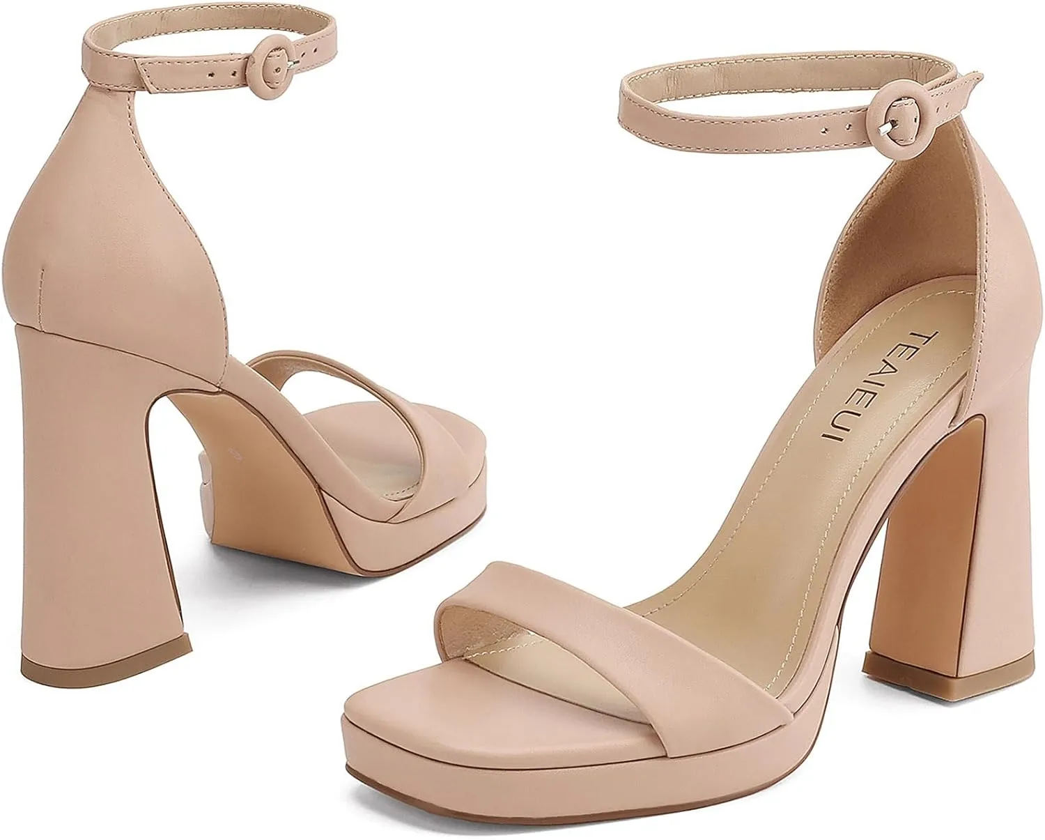 Platform Heels for Women Chunky High Heels with Ankle Strap Square Toe Strappy Heels for Women Heeled Sandals